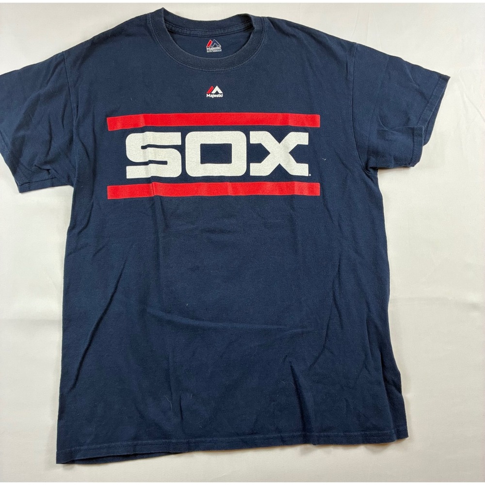Majestic Chicago White Sox Carlton Fisk 72 T-Shirt Mens Medium Navy Blue Good